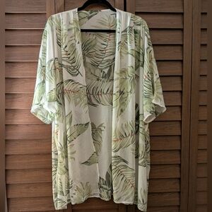 Tropical Leaf Print Kimono